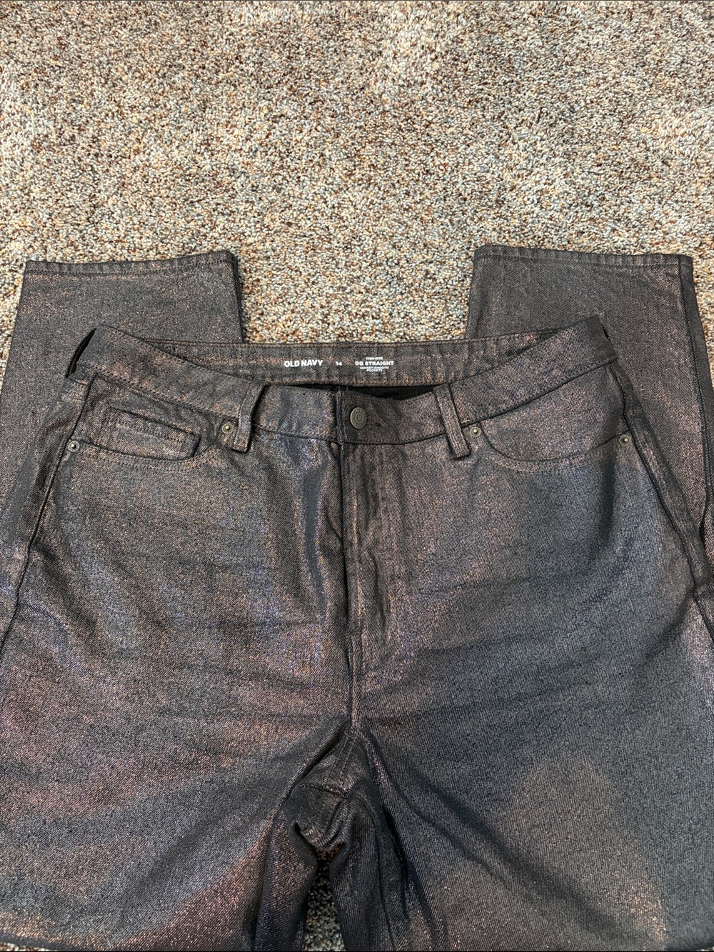 Old Navy Women’s  Shimmer Charcoal Hugh Rise OG Straight Jeans- brand new